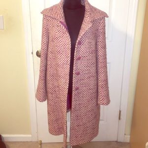 DKNY Pink White & Purple Coat - Tweed/Basketweave